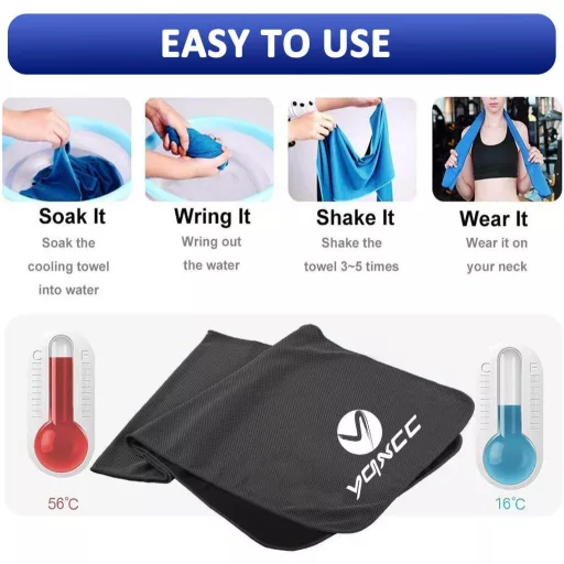 Set prosoape răcoritoare YQXCC, 2 bucăți, microfibră gri închis, prosop sport, 120x30 cm, răcire instantanee pentru yoga, antrenament, plajă, golf, drumeții