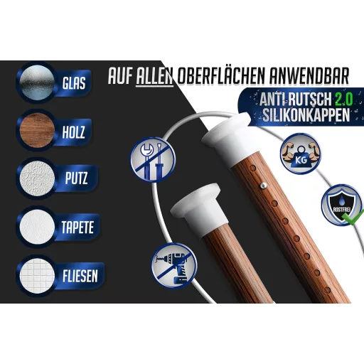 HoFactory Zuhanyfüggöny Rúd 110-160 cm Fa Hatású Fúrás Nélkül Rozsdamentes Teleszkópos