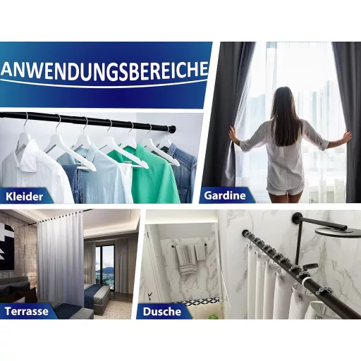 HoFactory Zuhanyfüggöny Rúd 110-160 cm Fa Hatású Fúrás Nélkül Rozsdamentes Teleszkópos
