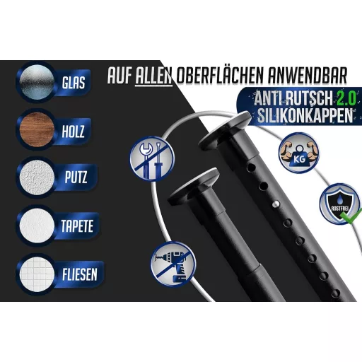MEISENBERG Zuhanyfüggöny Rúd 160-210 cm Matt Fekete 32 mm Fúrás Nélkül