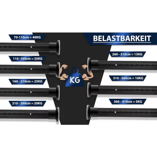 MEISENBERG Zuhanyfüggöny Rúd 160-210 cm Matt Fekete 32 mm Fúrás Nélkül
