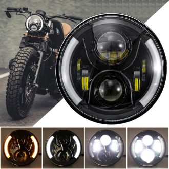   7-palcový LED motocyklový svetlomet JMTBNO pre Harley Touring Road King Electra Street Glide, DRL biela/žltá