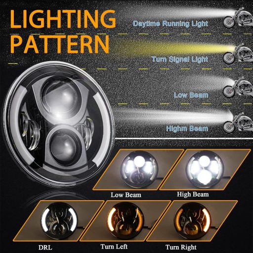 7-palcový LED motocyklový svetlomet JMTBNO pre Harley Touring Road King Electra Street Glide, DRL biela/žltá