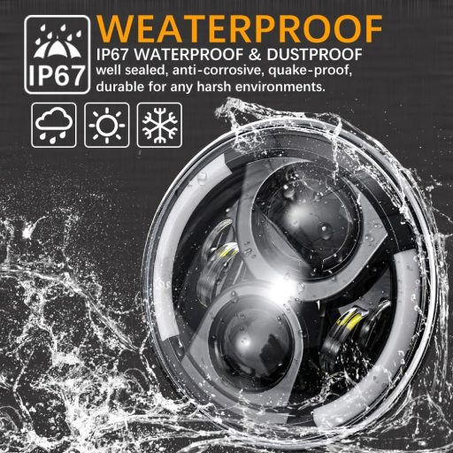 7-palcový LED motocyklový svetlomet JMTBNO pre Harley Touring Road King Electra Street Glide, DRL biela/žltá