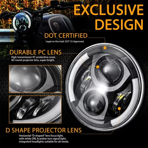 JMTBNO 7 Inch LED Motoros Fényszóró Kerek DRL Fehér Irányjelző Sárga Harley Kompatibilis