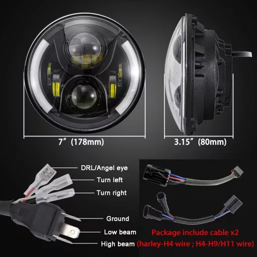 JMTBNO 7 Inch LED Motoros Fényszóró Kerek DRL Fehér Irányjelző Sárga Harley Kompatibilis