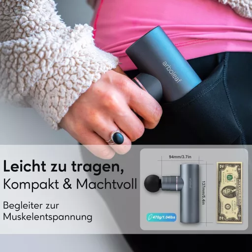 Arboleaf Mini Masszázspisztoly - Hordozható, 3200rpm, 4 Szilikon Fej, USB-C