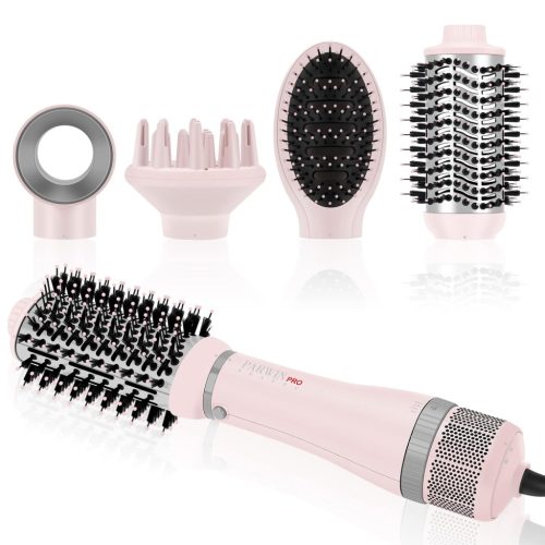 Parwin Pro Beauty fén na vlasy 4 v 1 – Iónová kefa na úpravu vlasov so 4 nástavcami na sušenie, vyrovnávanie a objem – 1000 W, ružová