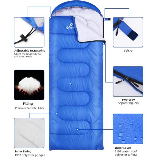 Sac de dormit Sportneer pentru adulți și copii, ușor și portabil, ideal pentru camping