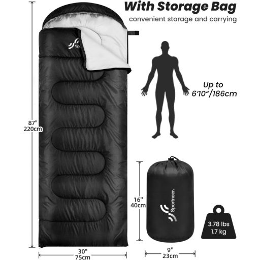 Sac de dormit ultralight Sportneer, 4 sezoane, pentru camping și drumeții.