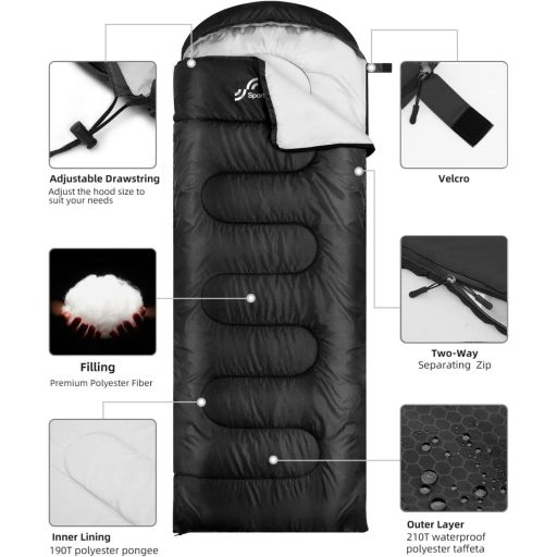 Sac de dormit ultralight Sportneer, 4 sezoane, pentru camping și drumeții.