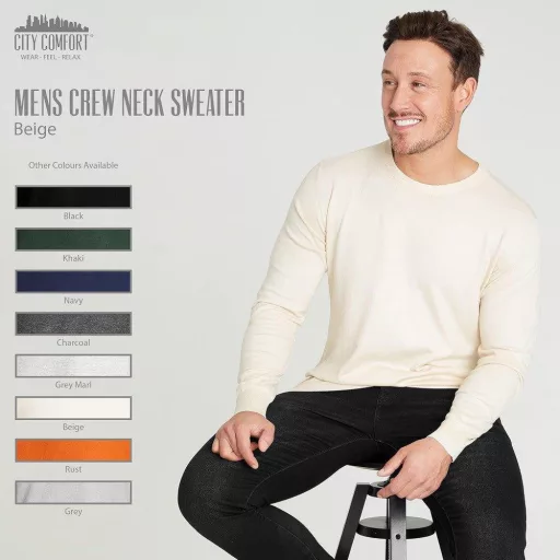 Pánsky pulóver CityComfort béžovej farby s okrúhlym výstrihom, veľkosť L