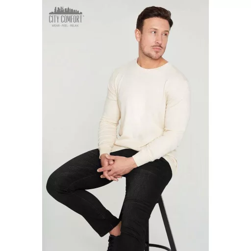 Pánsky pulóver CityComfort béžovej farby s okrúhlym výstrihom, veľkosť L