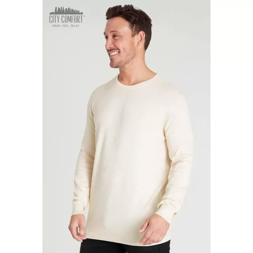 Pánsky pulóver CityComfort béžovej farby s okrúhlym výstrihom, veľkosť L