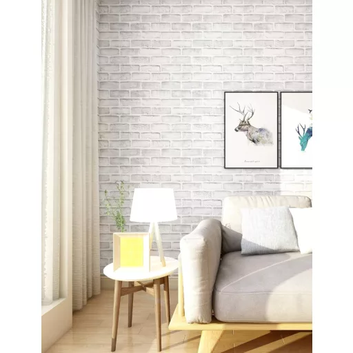 myforHD Öntapadós Tégla Mintás Tapéta - Vintage Fehér Fal Dekoráció, Vízálló PVC Matrica Bútorokra, Falra, Ajtóra (45 x 300 cm)
