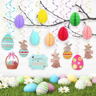   Veľkonočná špirálová dekorácia 24 ks - závesná ozdoba s motívom zajačika a vajíčka