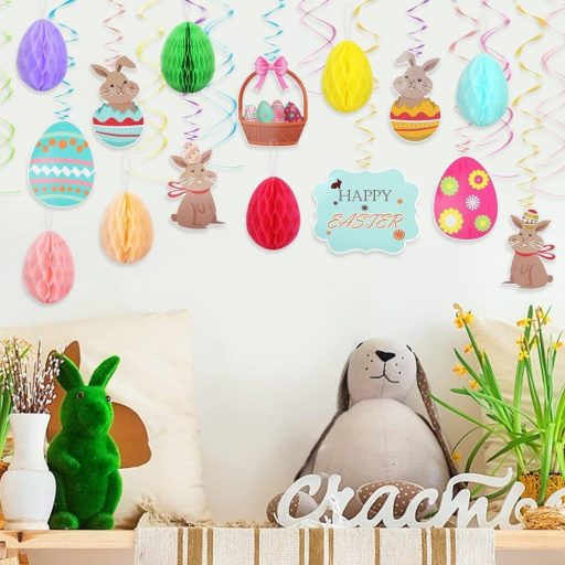 Veľkonočná špirálová dekorácia 24 ks - závesná ozdoba s motívom zajačika a vajíčka