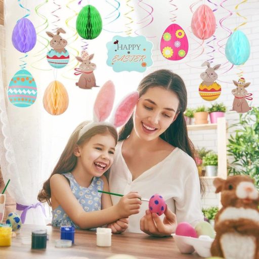 Veľkonočná špirálová dekorácia 24 ks - závesná ozdoba s motívom zajačika a vajíčka