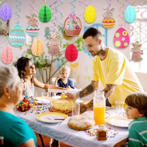 Veľkonočná špirálová dekorácia 24 ks - závesná ozdoba s motívom zajačika a vajíčka