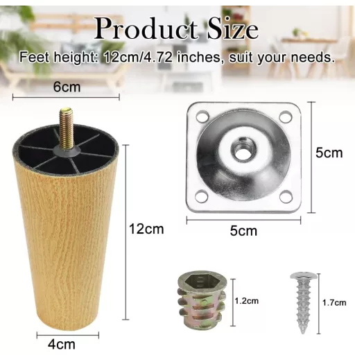 DURANTEY 12 cm-es műanyag és fém bútorláb szett (4 db) - kanapéhoz, székhez, ágyhoz