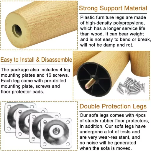 DURANTEY 12 cm-es műanyag és fém bútorláb szett (4 db) - kanapéhoz, székhez, ágyhoz
