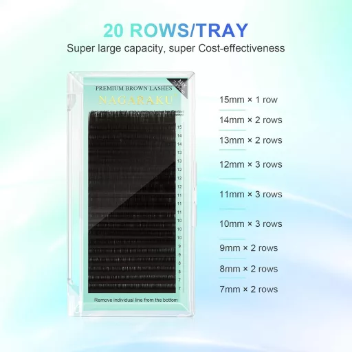Set Gene False Maro Închis NAGARAKU - Gene Clasice 1:1 și Volum, Efect Natural, 0.07mm D, Mix 7-15mm, 20 Rânduri