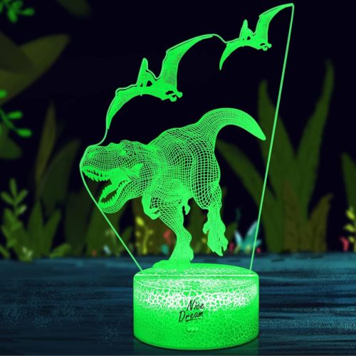 Nice Dream Dinoszaurusz 3D Éjjeli Lámpa - 16 Színű LED Világítás Távirányítóval, Gyerekszoba Dekoráció, Hordozható, Tökéletes Ajándék Fiúkna