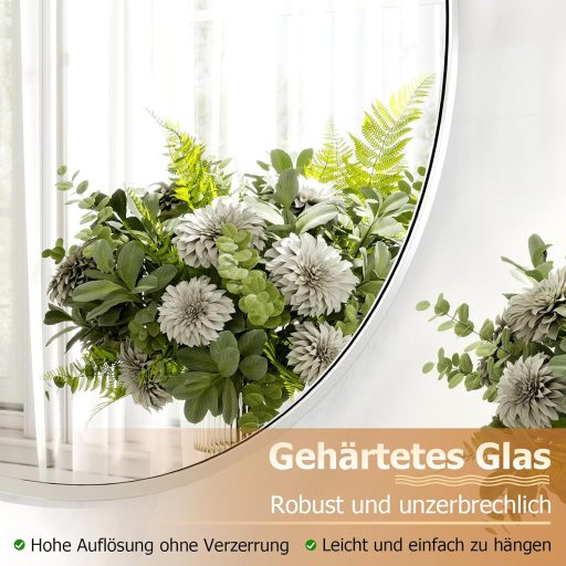 Oglindă rotundă de perete Koonmi 70 cm cu ramă metalică argintie pentru baie, sufragerie, dormitor