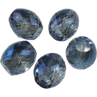   Set plavih fasetiranih staklenih perli (5 kom) - 12x13mm elipsa, za šivanje, izradu nakita
