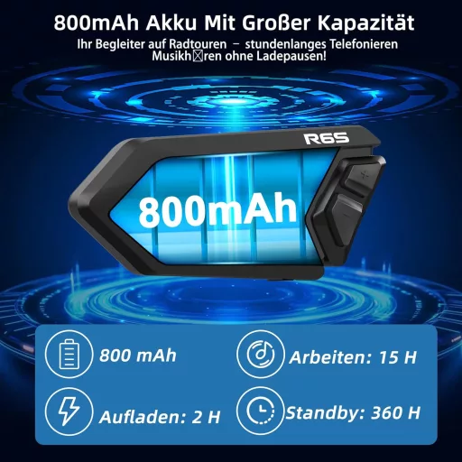 WAYXIN R6S Motoros Headset - 1200m Hatótávolságú Bluetooth Kommunikációs Rendszer 6 Motoros Összekapcsolásával, Vízálló, Kihangosító, Zajszű