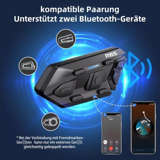 WAYXIN R6S Motoros Headset - 1200m Hatótávolságú Bluetooth Kommunikációs Rendszer 6 Motoros Összekapcsolásával, Vízálló, Kihangosító, Zajszű