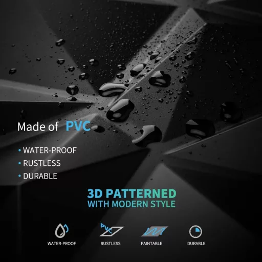 Art3d 3D Gyémánt Falpanel 30x30cm Matt Fekete PVC 33db Szett