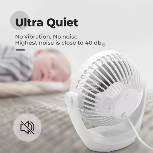 Stolný USB ventilátor OCOOPA, 3 rýchlosti, otočná hlava o 360°, tichá prevádzka so silným prúdením vzduchu, prenosný do kancelárie, domácnosti aj exteriéru
