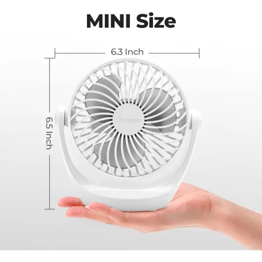 Stolný USB ventilátor OCOOPA, 3 rýchlosti, otočná hlava o 360°, tichá prevádzka so silným prúdením vzduchu, prenosný do kancelárie, domácnosti aj exteriéru