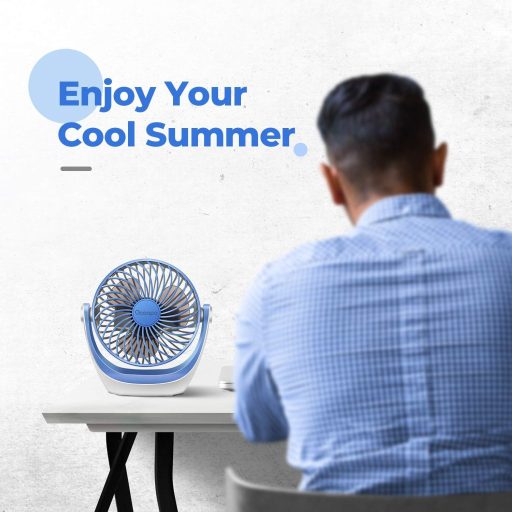 OCOOPA USB Ventilátor Asztali, 3 Sebességfokozat 360° Forgatható Fejjel, Csendes Működés Erős Légáramlat, Hordozható Irodai Otthoni Kültéri