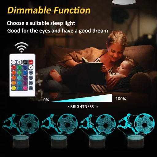 3D LED stolná lampa futbalová lopta Lightzz s diaľkovým ovládaním, 16 farieb, nočné svetlo pre chlapcov