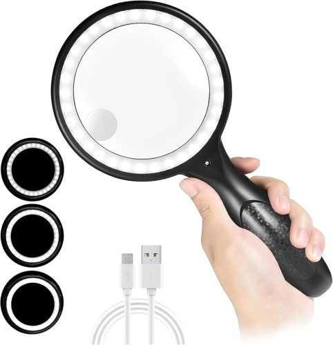 Ntrjtrss 33 LED-es Nagyító 30x/60x Nagyítással - USB Tölthető Kézi Olvasó Nagyító 3 Fényerősséggel - Időseknek, Gyerekeknek, Ékszerészeknek 
