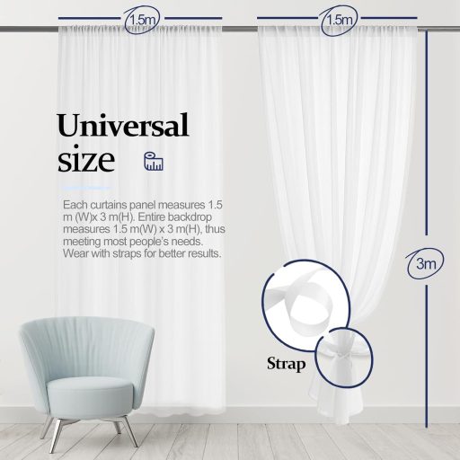 EMART Bijela Pozadina Zavjesa 1,5x3m Tila Sifon Materijal Vjenčanje Fotografija Dekoracija Pozornice Babyshower Rođendan Party Rekvizit s Šipkom