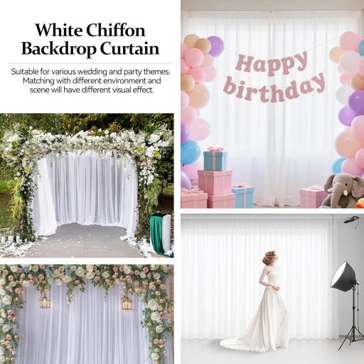 EMART Fehér Háttér Függöny 1,5x3m Tüll Sifon Anyag Esküvő Fotózás Színpad Dekoráció Babaváró Szülinap Parti Kellék Rúddal
