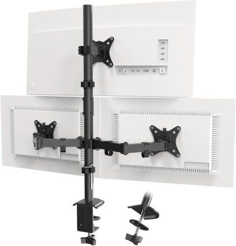 PUTORSEN Monitor Tartó 3 Monitoros 13-32 Colos Képernyőkhöz, 80 cm-es Rúd, Forgatható, Dönthető, Állítható Magasságú, 9 kg/Kar, VESA 75x75/1