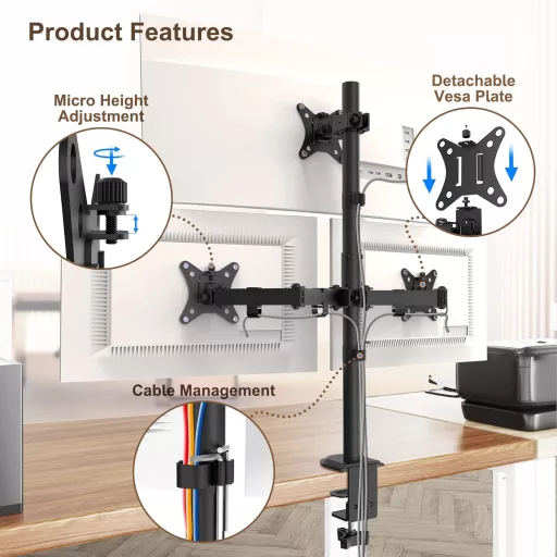 PUTORSEN Monitor Tartó 3 Monitoros 13-32 Colos Képernyőkhöz, 80 cm-es Rúd, Forgatható, Dönthető, Állítható Magasságú, 9 kg/Kar, VESA 75x75/1
