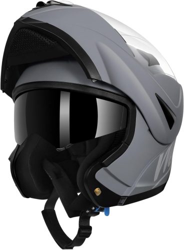 Cască Moto Westt Modulară cu Certificare ECE-R 22.06 - Mărime M, Cască Integrală pentru Motocicletă cu Ochelari de Soare Integrați și Protecție pentru Bărbie, Gri Mat