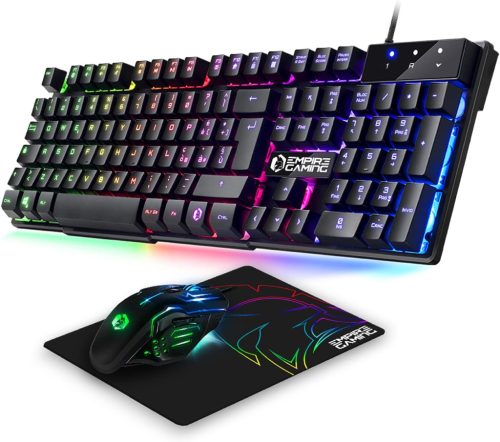EMPIRE GAMING MK800 Set Gamer 3-în-1 - Tastatură RGB cu 19 Taste Anti-Ghosting, Mouse Ergonomic RGB 2400 DPI, Mousepad - PC PS4 PS5 Xbox