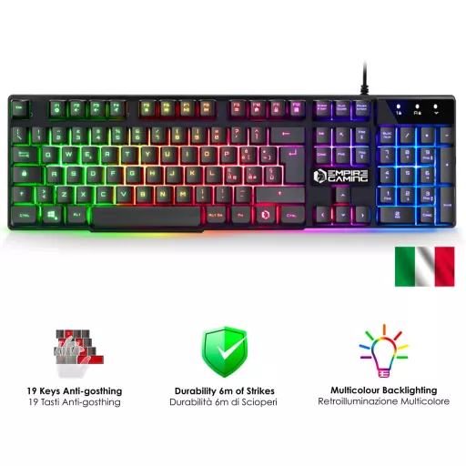 EMPIRE GAMING MK800 Set Gamer 3-în-1 - Tastatură RGB cu 19 Taste Anti-Ghosting, Mouse Ergonomic RGB 2400 DPI, Mousepad - PC PS4 PS5 Xbox