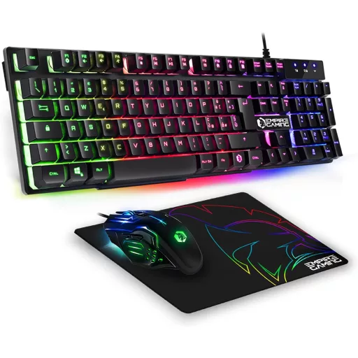 EMPIRE GAMING MK800 Set Gamer 3-în-1 - Tastatură RGB cu 19 Taste Anti-Ghosting, Mouse Ergonomic RGB 2400 DPI, Mousepad - PC PS4 PS5 Xbox