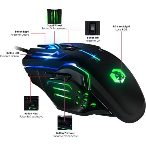 EMPIRE GAMING MK800 Set Gamer 3-în-1 - Tastatură RGB cu 19 Taste Anti-Ghosting, Mouse Ergonomic RGB 2400 DPI, Mousepad - PC PS4 PS5 Xbox