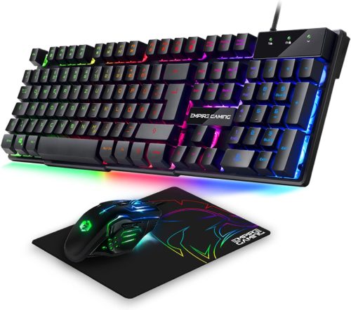 EMPIRE GAMING MK800 Set Gamer 3 în 1 - Tastatură Gamer RGB QWERTZ Layout German, Mouse Ergonomic RGB 2400 DPI, Mousepad PC PS4 PS5