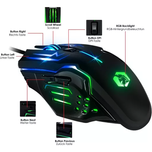 EMPIRE GAMING MK800 3 az 1-ben Gamer Szett - RGB Gamer Billentyűzet QWERTZ Német Kiosztás, Ergonomikus RGB Egér 2400 DPI, Egérpad PC PS4 PS5