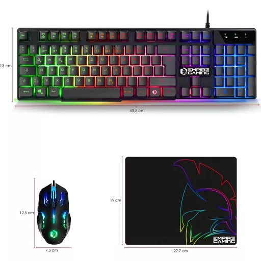 EMPIRE GAMING MK800 Set Gamer 3 în 1 - Tastatură Gamer RGB QWERTZ Layout German, Mouse Ergonomic RGB 2400 DPI, Mousepad PC PS4 PS5