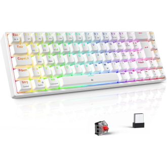   TECURS 65% Mechanikus Gaming Billentyűzet RGB Wireless Bluetooth Kábel Piros Switch Fehér